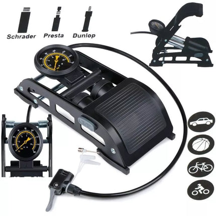 DUNLOP 2-PISTON FOOT PUMP WITH PRESSURE GAUGE BIKE CAR BALL