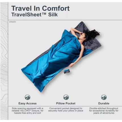Cocoon TravelSheet Silk Sleeping Bag Liner, Rhino/Cornflower