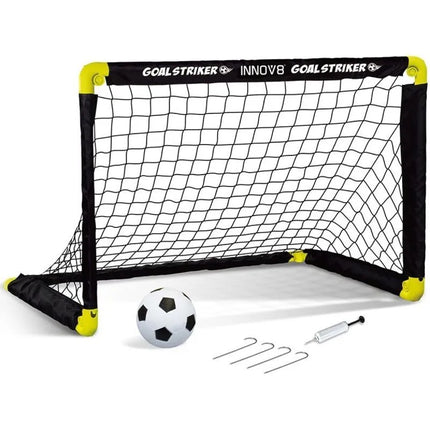 Sulankstomas futbolo vartų komplektas su tinklu, kamuoliu ir pompa, 91x61x61 cm