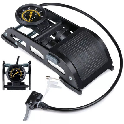 DUNLOP 2-PISTON FOOT PUMP WITH PRESSURE GAUGE BIKE CAR BALL