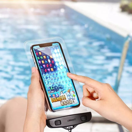 Ugreen LP186 60959 dėklas, atsparus vandeniui IPX8, 4-6,5 colių išmaniajam telefonui – juodas ir skaidrus
