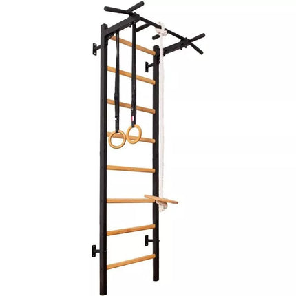 Medinės ir metalinės gimnastikos sienelės su mediniu skersiniu ir priedais BENCHK 221B A076