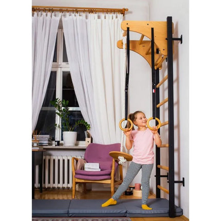 WOODEN AND METAL GYMNASTIC WALL BAR WITH WOODEN BAR AND ACCESSORIES BENCHK 211B A076