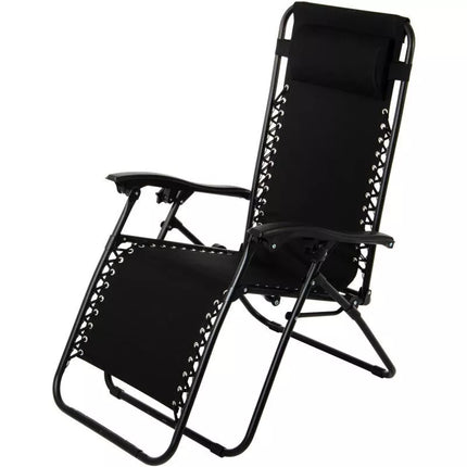 BLISS BLACK FOLDABLE GARDEN DECK CHAIR WITH HEADREST, MULTIFUNCTIONAL
