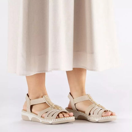 Women's beige wedge sandals Rieker 66201-62
