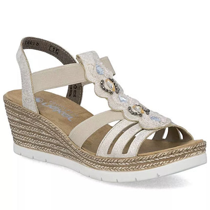 Moteriškos patogios smėlio spalvos espadrilės basutės Rieker 619B2-60