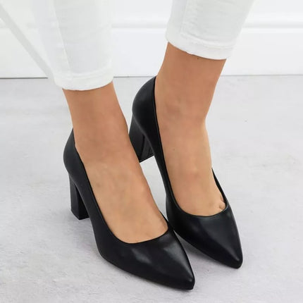 Sergio Leone PB414 women's black pumps with a block heel