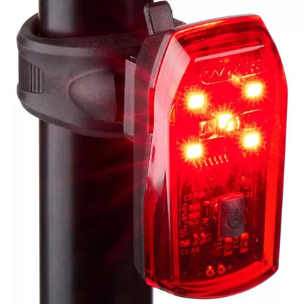 Galinė dviračio lemputė su 5 LED ir stabdymo funkcija, sertifikuota DUNLOP