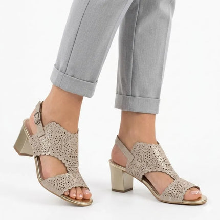 Women's openwork beige heeled sandals M.Daszyński MR1954-2