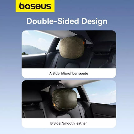 Baseus ComfortRide serijos automobilinė pagalvėlė ant galvos atramos su 2 medžiagomis - tamsiai žalia