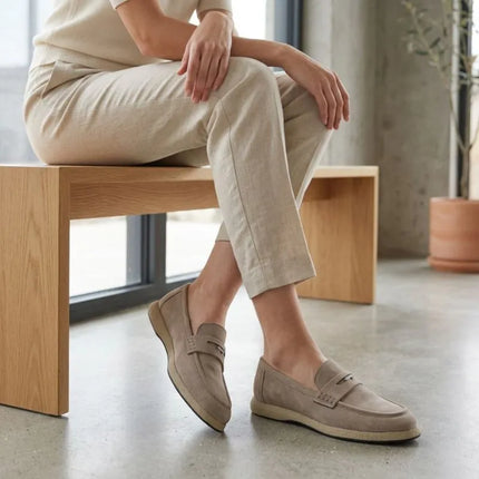 Women's suede moccasins in beige Vinceza 62273