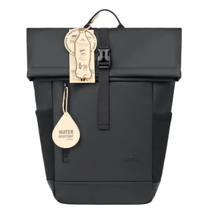 Rivacase Eden Backpack Roll-Up Backpack Black Polyester, Waxed Leather (Pull Up)