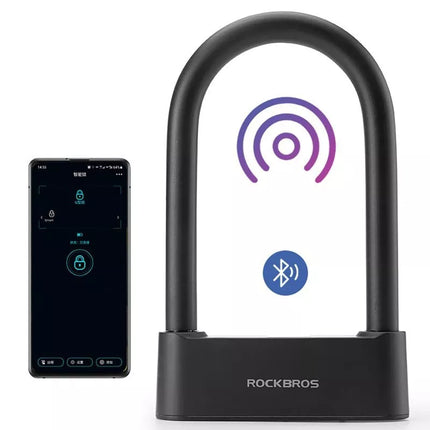Rockbros 32210818001 SMART Bicycle Lock with Fingerprint Reader and Bluetooth Connectivity - Black