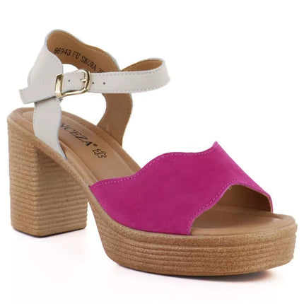 Vinceza 26-66943 Pink and Beige Leather Heeled Sandals