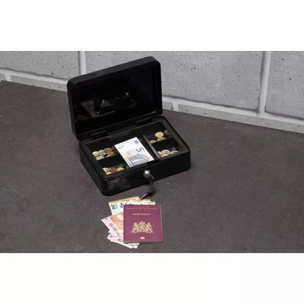 Metalo dėklas pinigams ir dokumentams 25x8,5x18cm juodas + DECKER