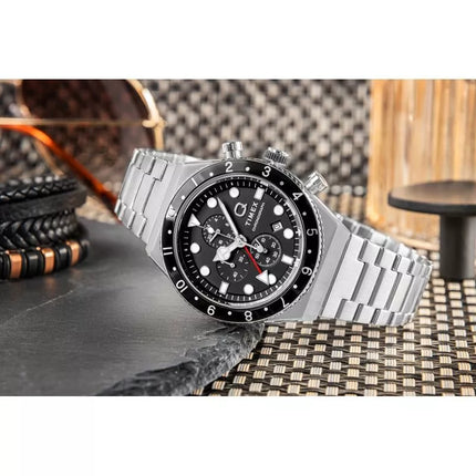 Vyriškas laikrodis TIMEX Q Timex 3 laiko zonų chronografas TW2V69800 + DĖŽUTĖ