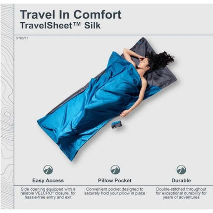 Cocoon TravelSheet Silk Sleeping Bag Liner, Rhino/Cornflower