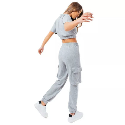 Justhype moteriškas džemperis trumpomis rankovėmis ir "Cargo" stiliaus kelnės sportinis kostiumas W LABON004