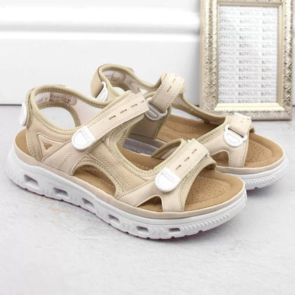 Rieker W RKR691 patogūs velcro sandalai smėlio spalvos