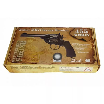 WEBLEY MKVI .455 policijos revolveriui, kal. 4,5 mm, Diabolo, 6 šūvių kapsulės, 4" vamzdis, CO2 juodas Ekp do17J