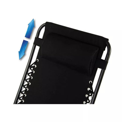 BLISS BLACK FOLDABLE GARDEN DECK CHAIR WITH HEADREST, MULTIFUNCTIONAL