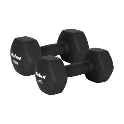 Šešiakampiai ketaus hanteliai su neopreno danga 2x10 kg, REBEL ACTIVE