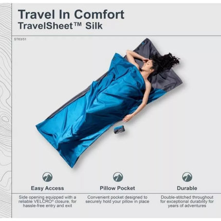 Cocoon TravelSheet Silk Sleeping Bag Liner, Rhino/Cornflower
