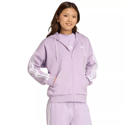 Moteriškas adidas Essentials 3-Dryžiai fleece džemperis su gobtuvu, violetinės spalvos, JY3080