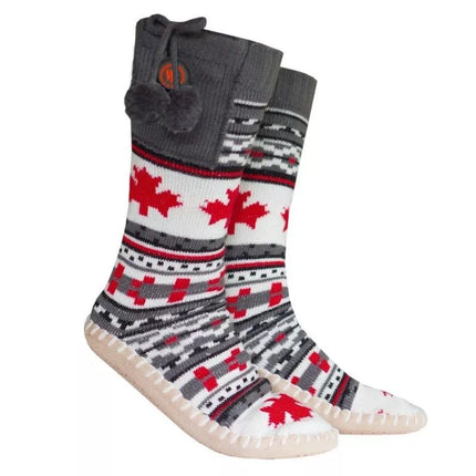 GLOVII HEATED SLIPPERS WITH SOCKS, SIZE 36-43, NORWEGIAN PATTERN, BATTERIES AND CHARGING CABLE INCLUDED, GQ4M