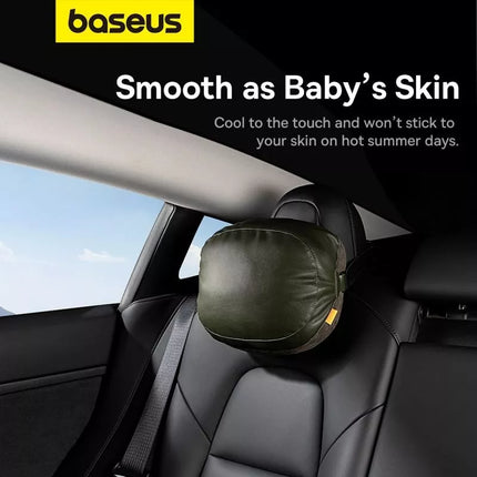 Baseus ComfortRide serijos automobilinė pagalvėlė ant galvos atramos su 2 medžiagomis - tamsiai žalia