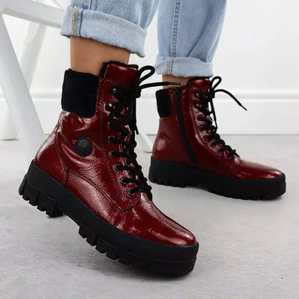 Women's red patent leather platform ankle boots Rieker Y0220-33