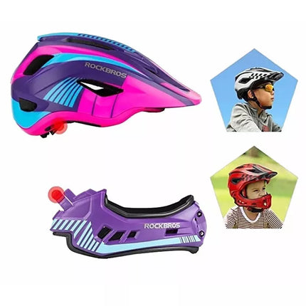 Rockbros TT-32SBPP-S vaikiškas dviračio šalmas su nuimama smakro apsauga, dydis S - violetinė-rožinė