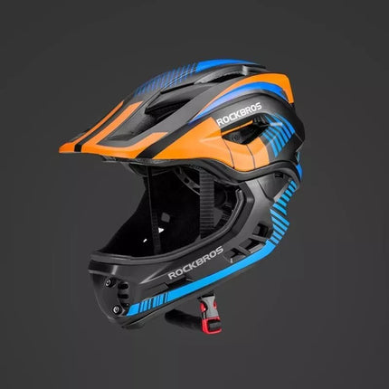 Rockbros TT-32SOBL-S children's bicycle helmet with removable chinbar, size S - black and orange