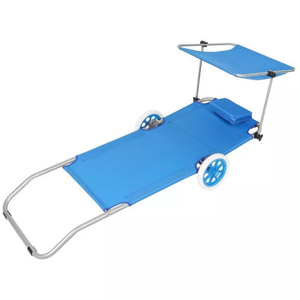 FOLDABLE BEACH CHAIR WITH CANOPY ON WHEELS 116x62x60-90CM BLUE