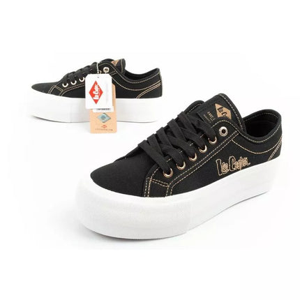 Lee Cooper moteriški platforminiai kedai, juodi su aukso detalėmis
