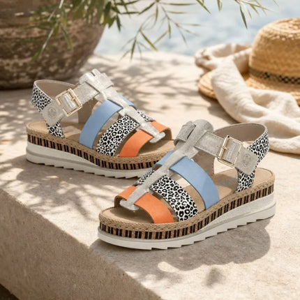 Rieker V7904-90 Women's Leather Wedge Sandals