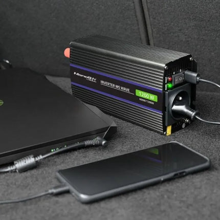 QOLTEC VOLTAGE CONVERTER MONOLITH 1200 MS WAVE | 12V TO 230V | 600/1200W | USB