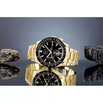 Vyriškas laikrodis Giewont Chronograph Safyro stiklas Auksas Juodas GW8720-B4