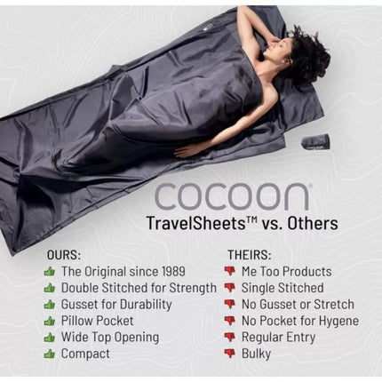 Cocoon TravelSheet Silk Sleeping Bag Liner, Rhino/Cornflower