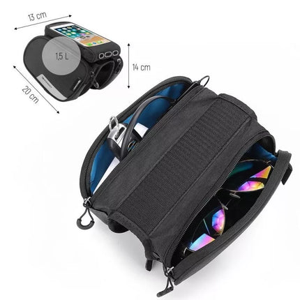 Wozinsky rėmo dviračio tašė su nuimamu telefono dėklu iki 6.5", 1.5 l, juoda (WBB7BK)