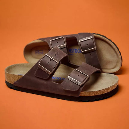 Birkenstock Arizona Soft Footbed Oiled Leather Habana Narrow moteriškos šlepetės (0452763)