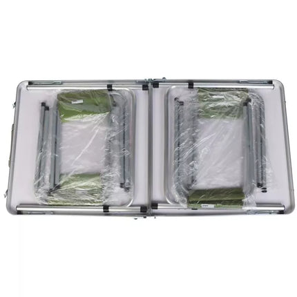 SULANKSTOMAS KEMPINGO STALAS 120X60X70/62/55CM + 4 KĖDĖS ŽALIAS