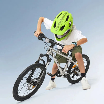 Vaikų dviračio šalmas Rockbros TT-32003 Shark su nuimamu smakru, dydis S (48-52) - žalias