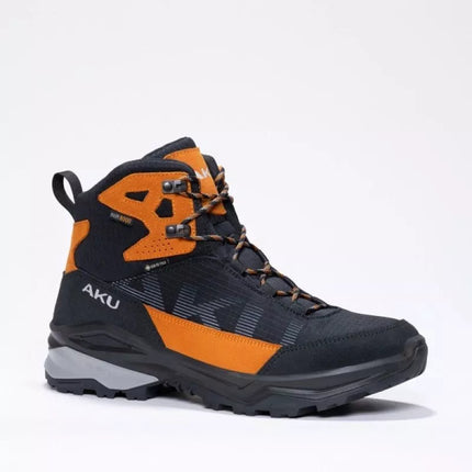 Aku Adapta vyriški trekingo sportiniai batai Gore-Tex odiniai juodi oranžiniai