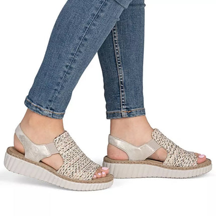 Women's beige woven platform sandals Rieker 69276-60