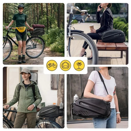 Wozinsky Bike Trunk Bag with Long Strap and Expandable Side Pockets - Black