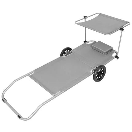 FOLDABLE BEACH CHAIR WITH CANOPY ON WHEELS 116x62x62-90CM GRAY