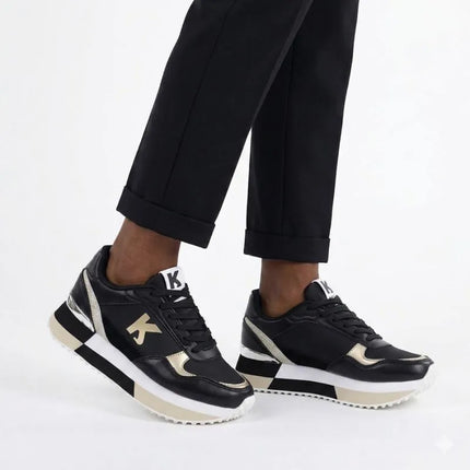 Women's leather sports shoes black Kobbo 100102