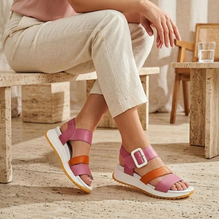 Rieker W2950-31 Women's Pink Leather High Heel Sandals