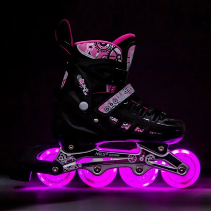NH10905 4in1 PINK LED SIZE S(31-34) ROLLER SKATES WITH DIMENSIONAL HOCKEY BLADE NILS EXTREME